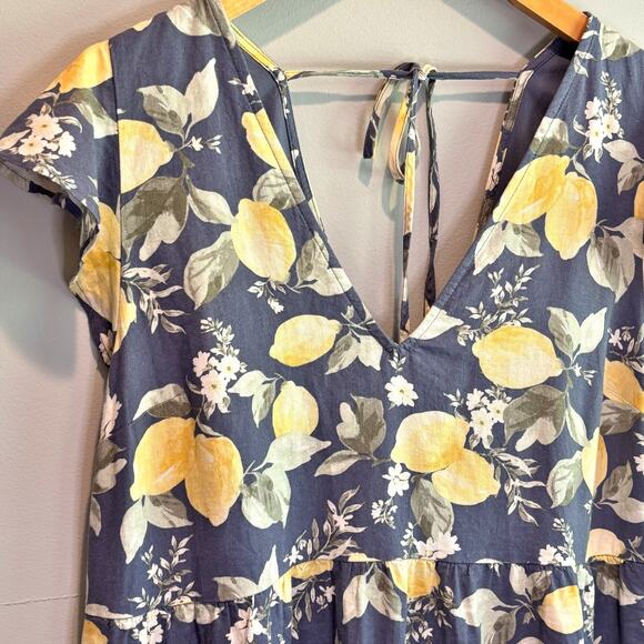 Abercrombie & Fitch Lemon Print Linen Blend Mini Dress - size Medium - Picture 3 of 7